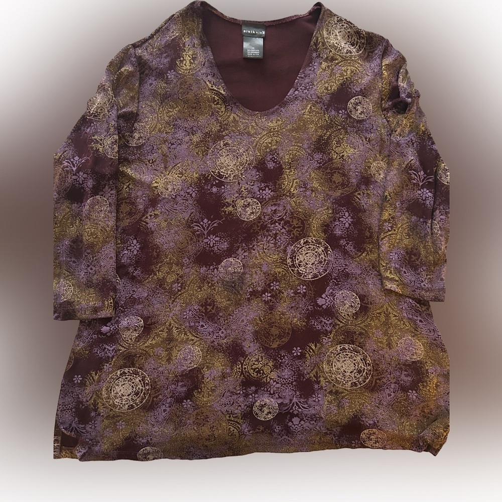 Earthy Whimsigoth Purple and Gold Slinky Women's Top